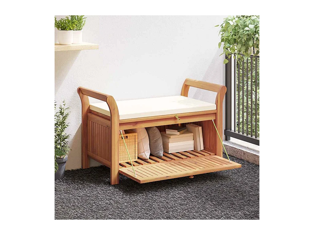 Banc de rangement de jardin avec coussin 126 cm Bois d'acacia
