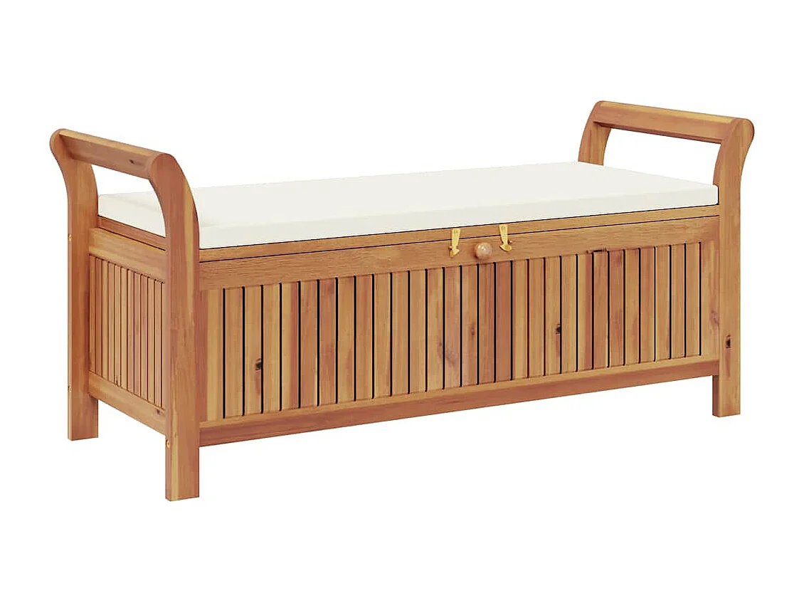 Banco de arrumação p/ jardim c/ almofadão 126 cm acácia maciça