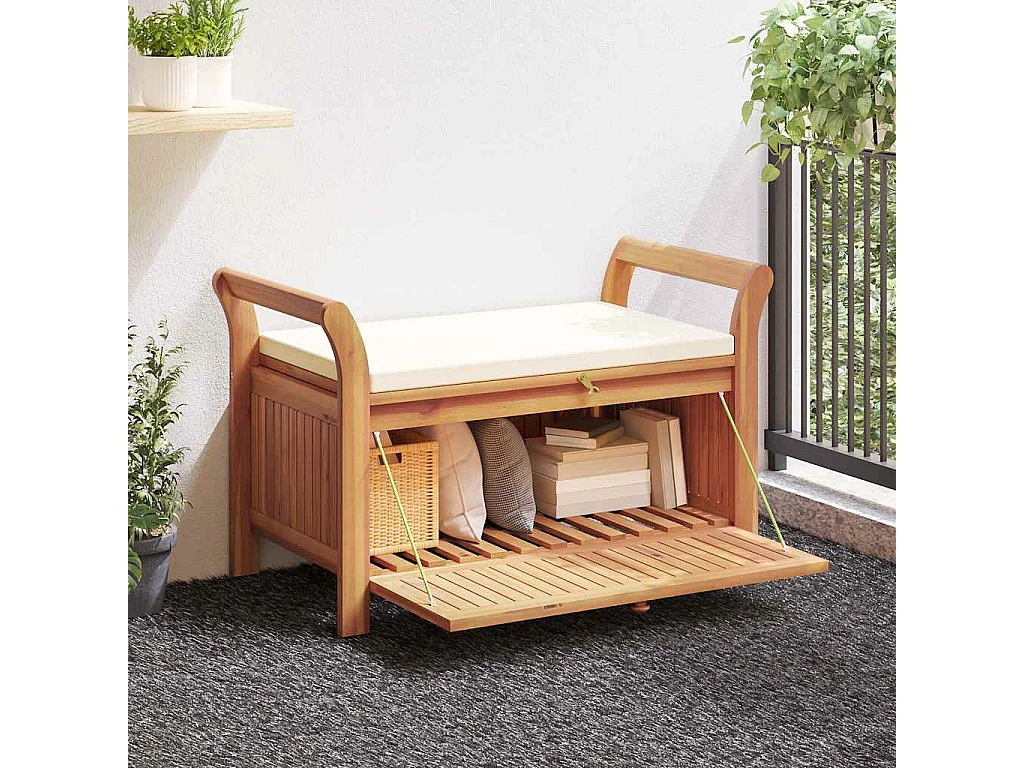 Banc de rangement de jardin avec coussin 126 cm Bois d'acacia