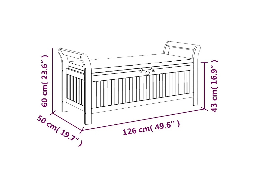 Banc de rangement de jardin avec coussin 126 cm Bois d'acacia