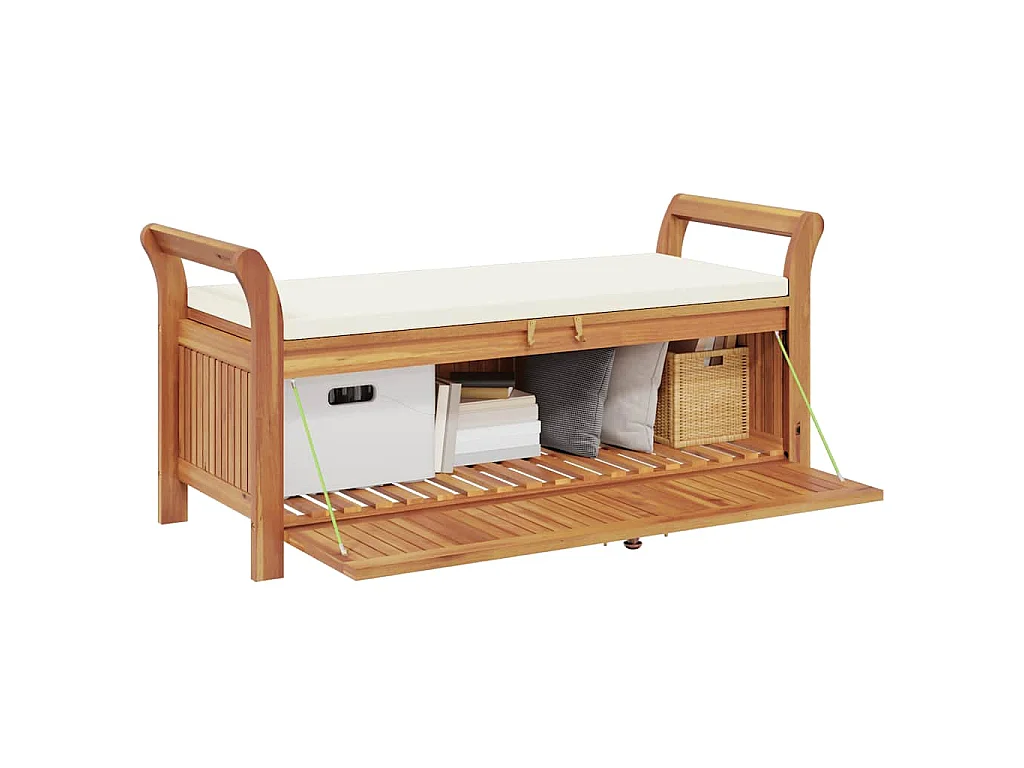 Panca Portaoggetti Giardino Cuscino 126cm Legno Massello Acacia