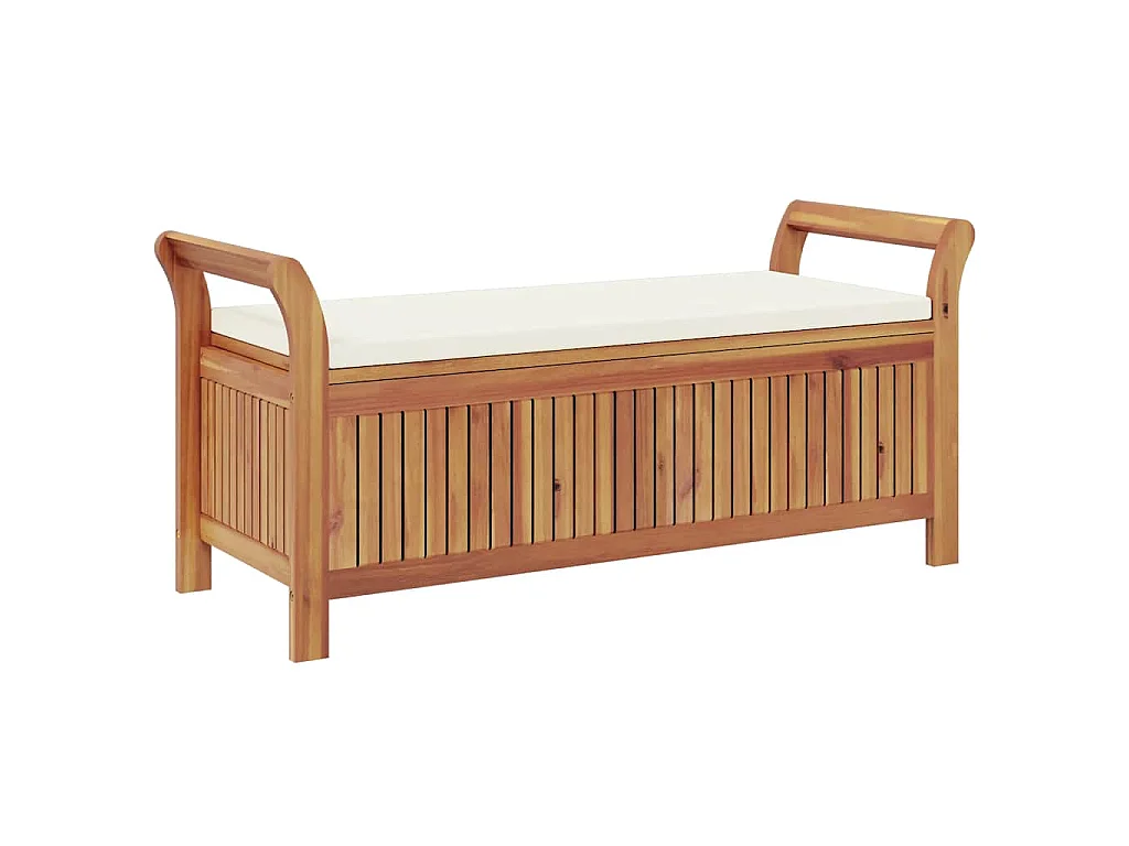 Panca Portaoggetti Giardino Cuscino 126cm Legno Massello Acacia