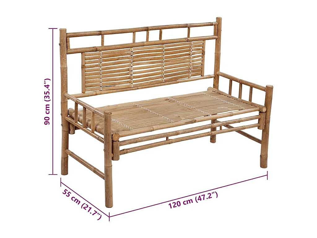 Banc de jardin avec coussin 120 cm Bambou