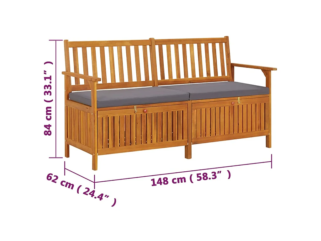 Cassapanca con Cuscino 148 cm in Legno Massello di Acacia