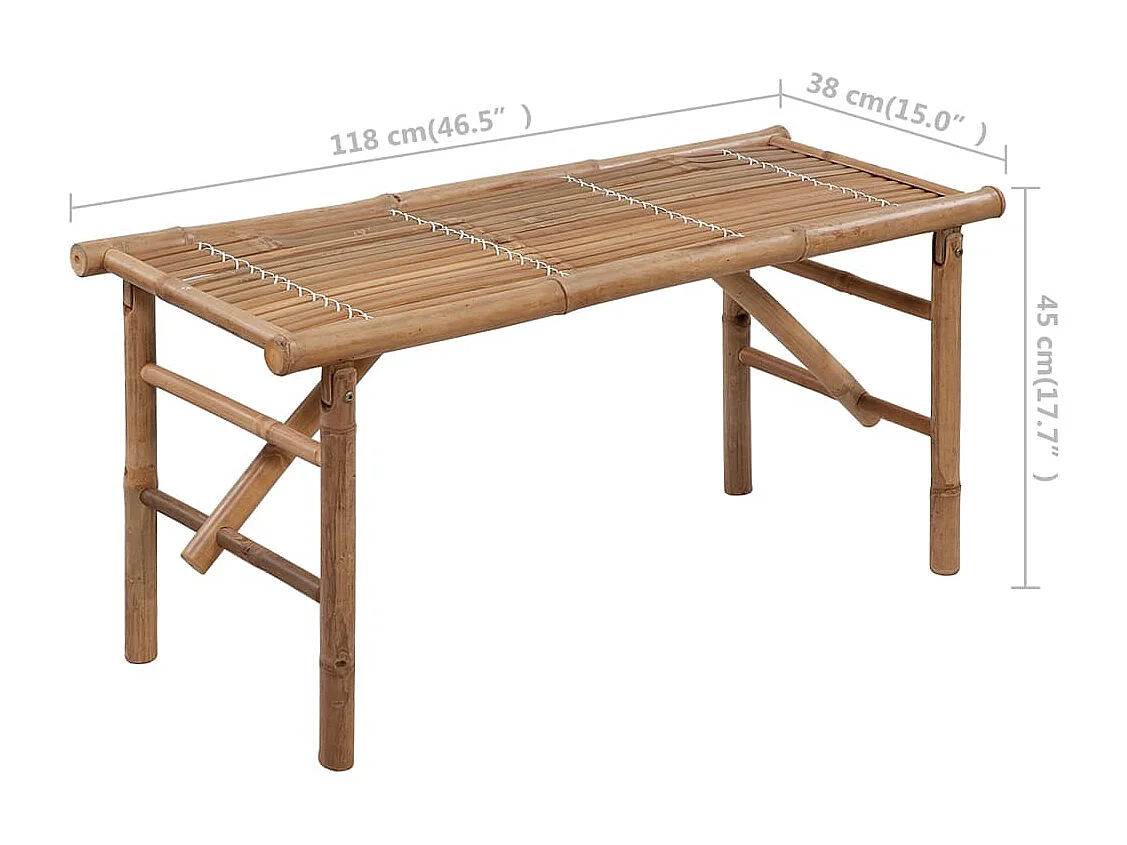 Banc de jardin pliable avec coussin 118 cm Bambou