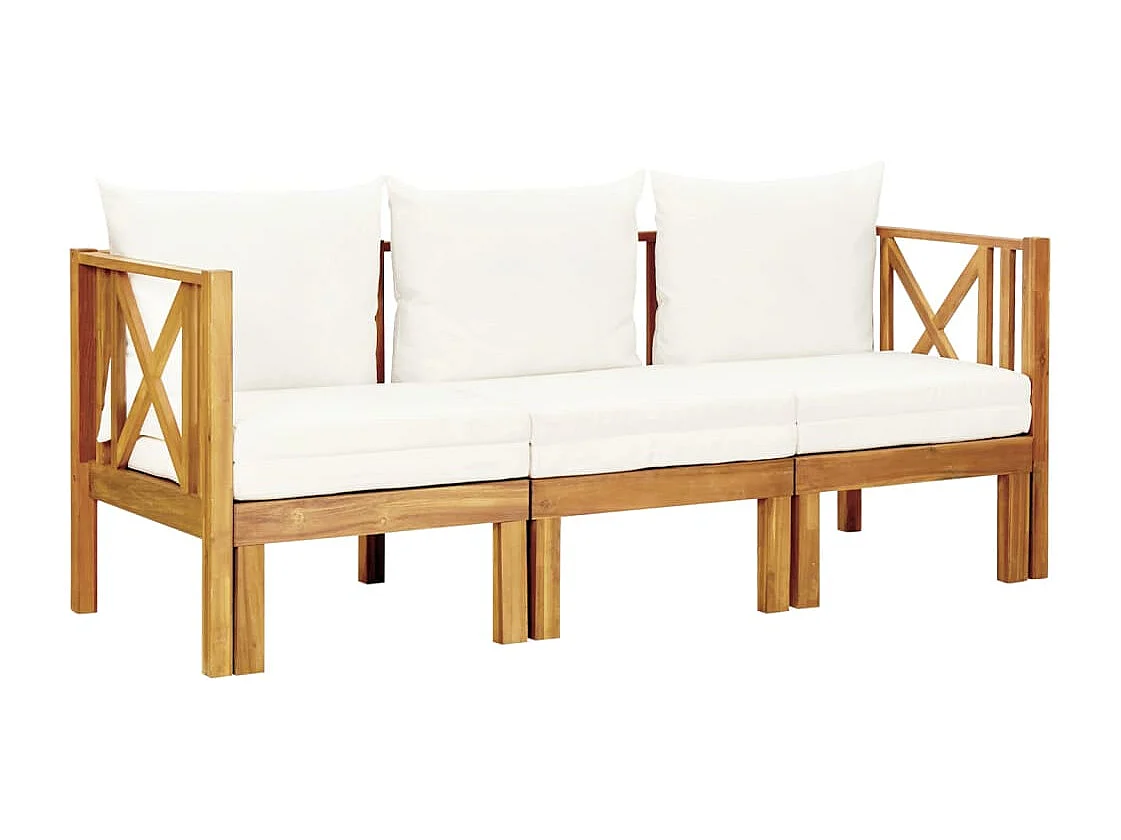 Banco de jardim 3 lugares c/ almofadões 179 cm acácia maciça