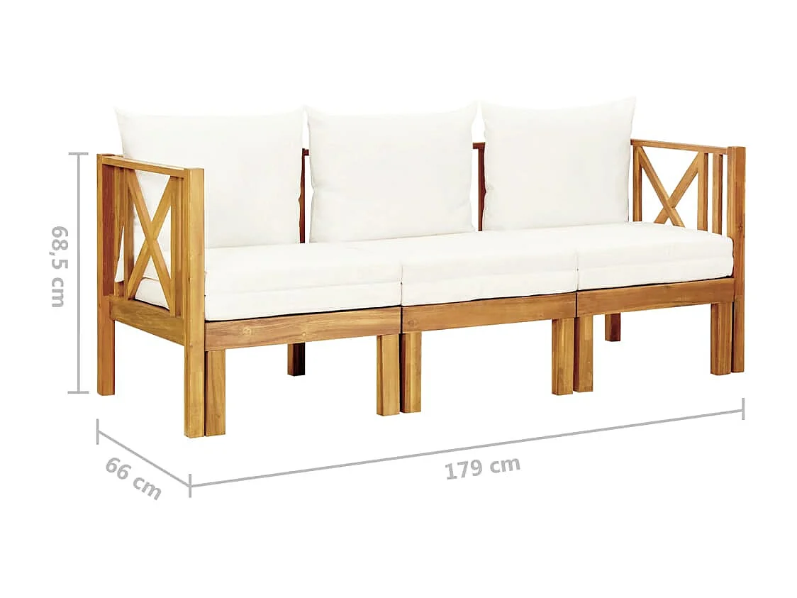 Banco de jardim 3 lugares c/ almofadões 179 cm acácia maciça