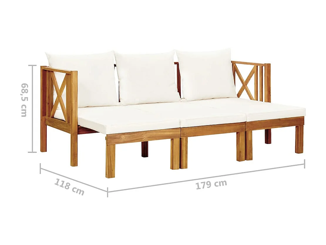 Banco de jardim 3 lugares c/ almofadões 179 cm acácia maciça