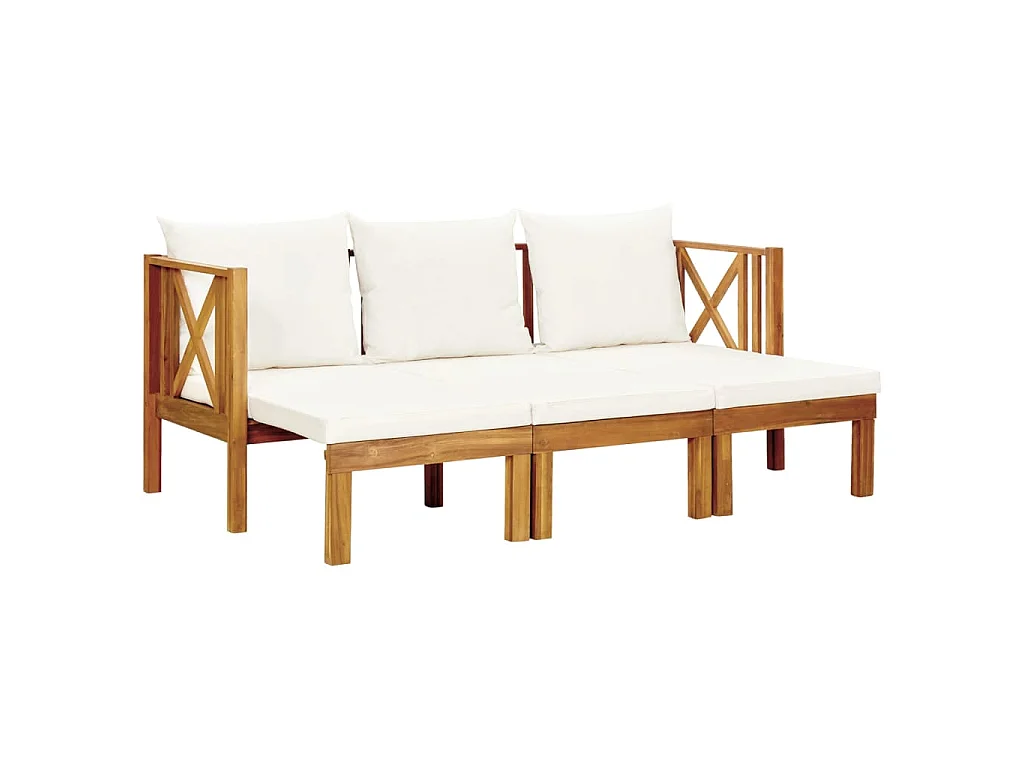 Banc de jardin 3 places et coussins 179 cm Bois d'acacia massif