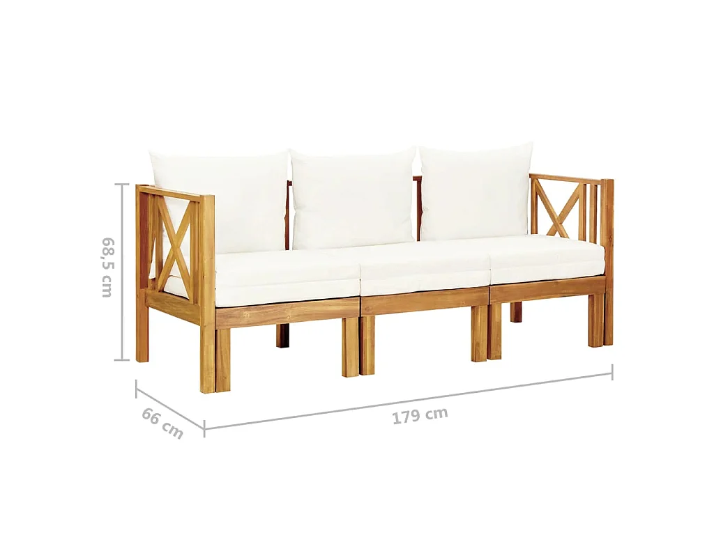 Banc de jardin 3 places et coussins 179 cm Bois d'acacia massif