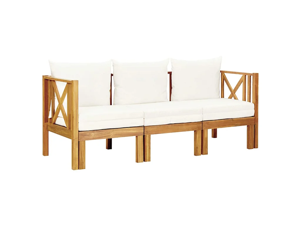 Banc de jardin 3 places et coussins 179 cm Bois d'acacia massif