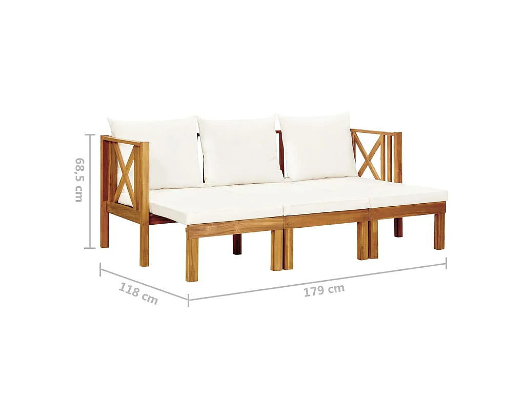 Banc de jardin 3 places et coussins 179 cm Bois d'acacia massif