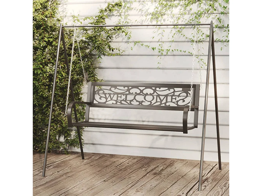 Banco de balanço para jardim 125 cm aço e plástico preto