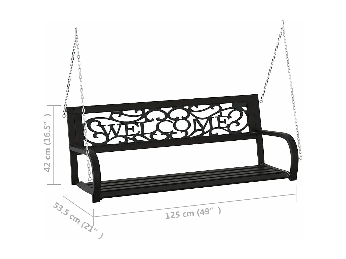 Banco de balanço para jardim 125 cm aço e plástico preto