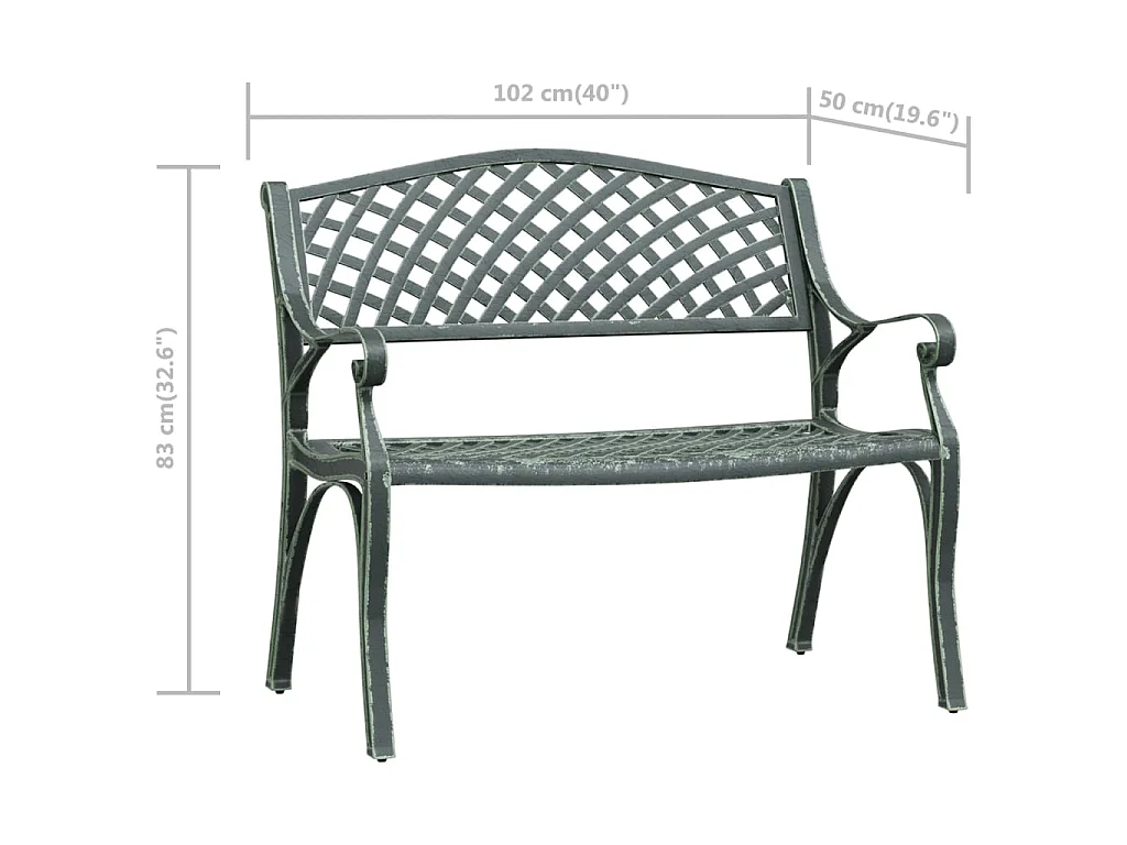 Banco de jardín de aluminio fundido verde 102 cm