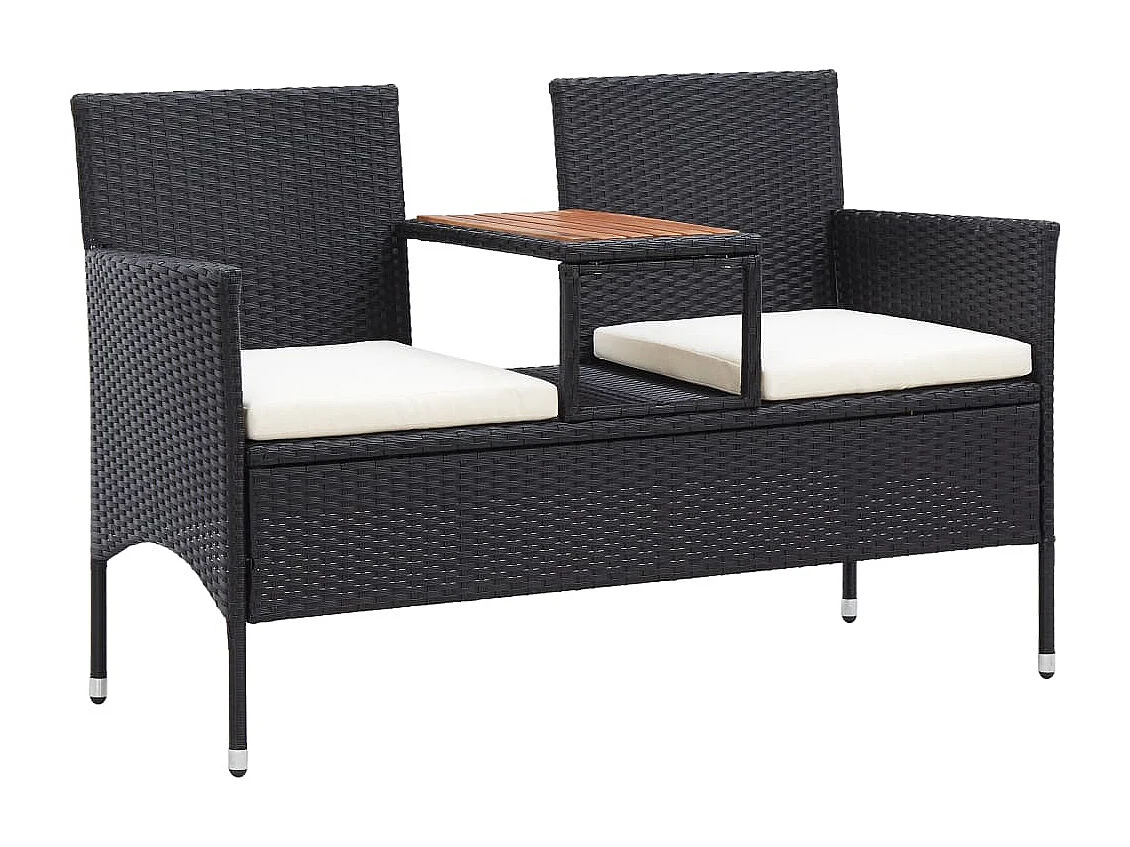 Panca da Giardino a 2 Posti con Tavolino 143 cm Polyrattan Nero