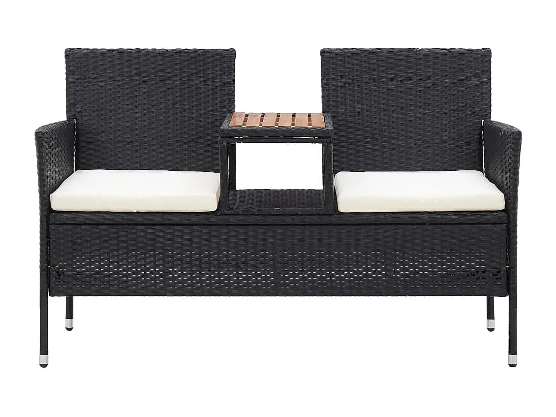 Panca da Giardino a 2 Posti con Tavolino 143 cm Polyrattan Nero