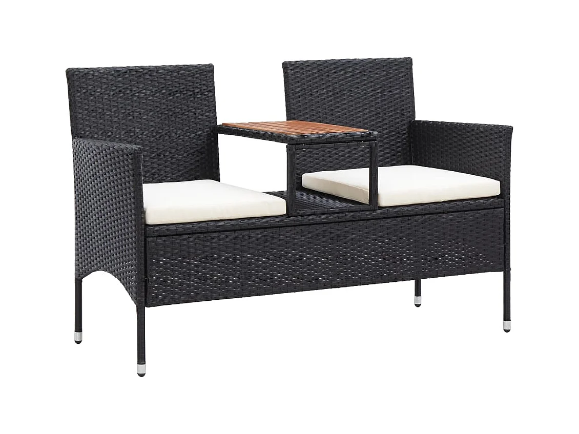 Panca da Giardino a 2 Posti con Tavolino 143 cm Polyrattan Nero
