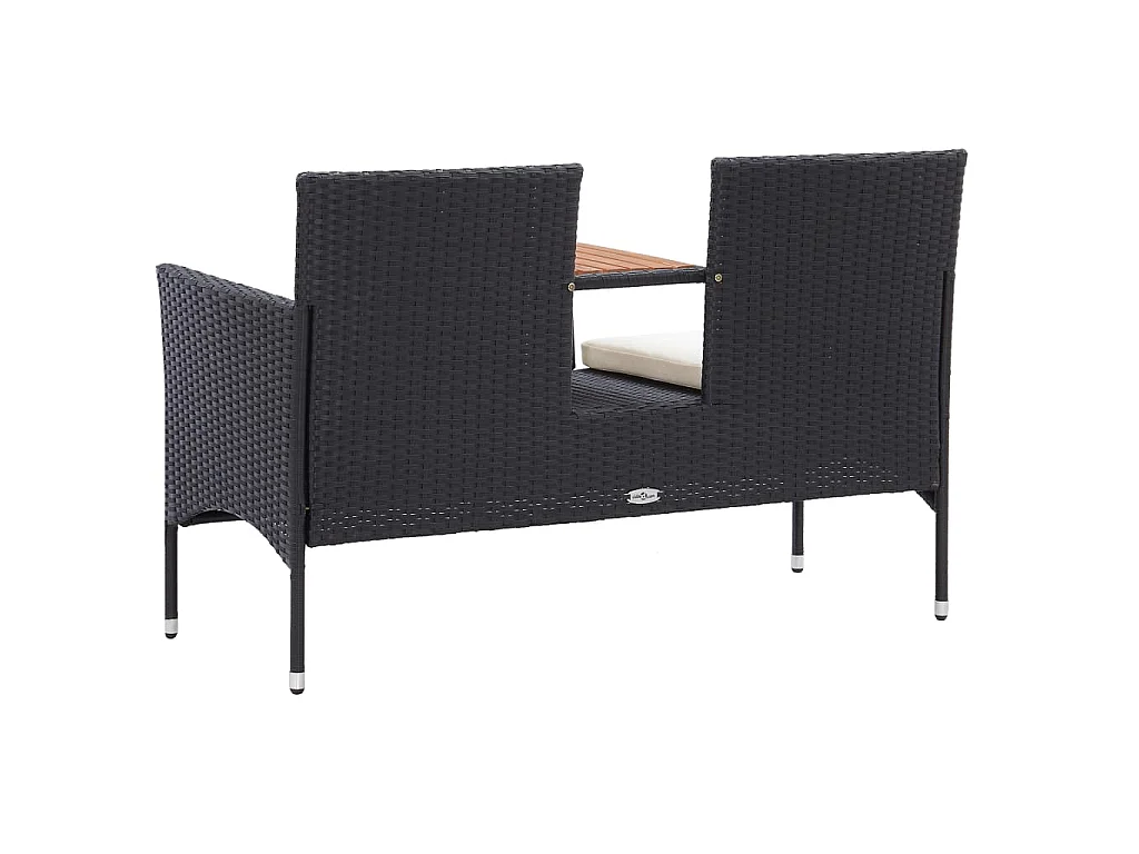 Banc de jardin 2places et table à thé 143cm Résine tressée Noir
