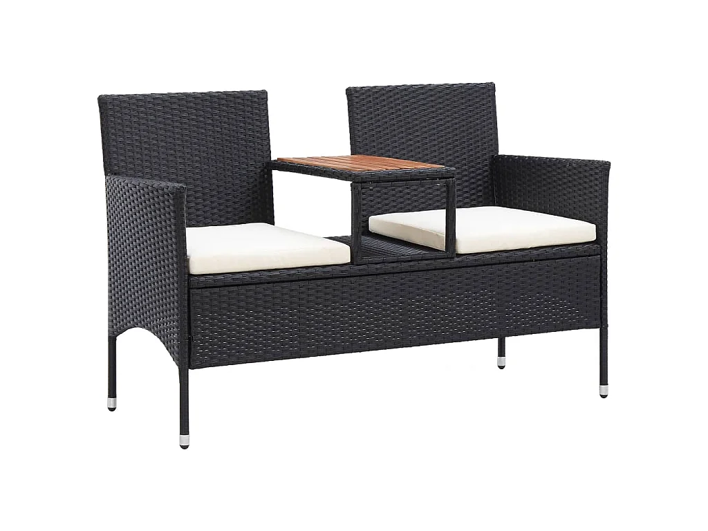 Banc de jardin 2places et table à thé 143cm Résine tressée Noir