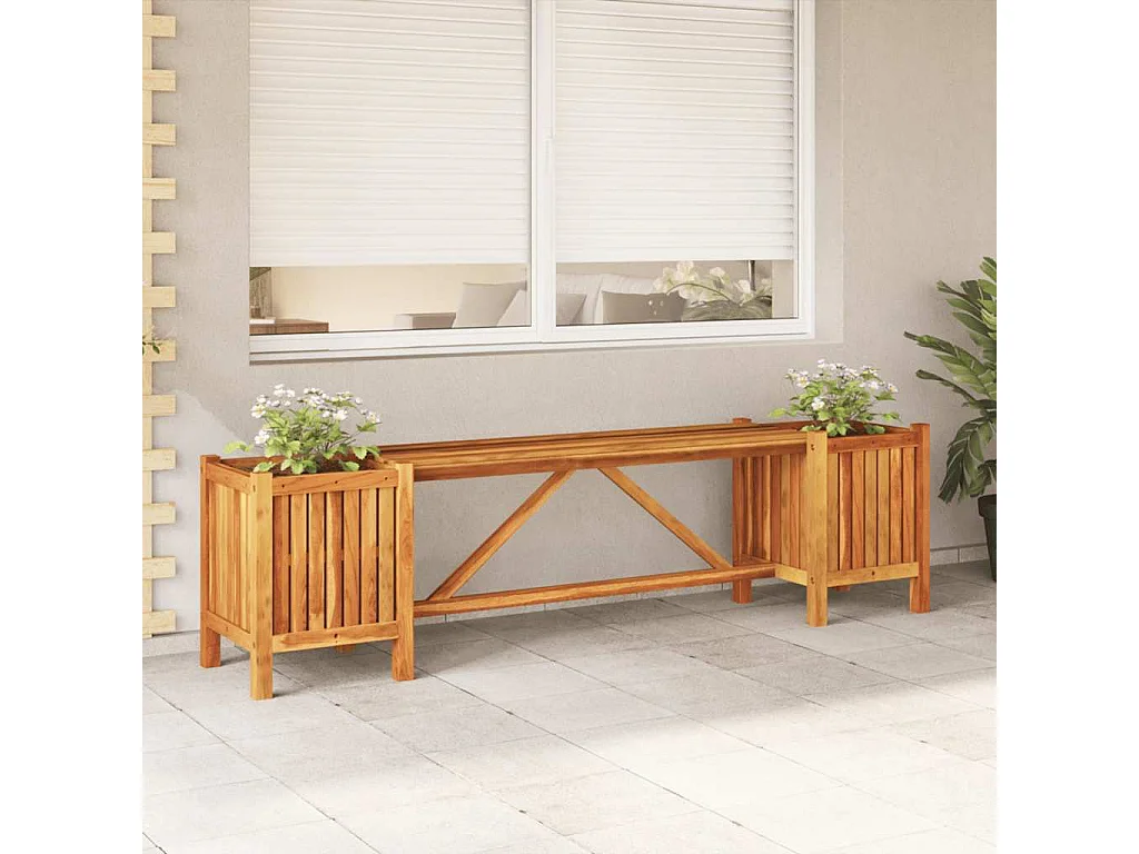 Banco de jardim com 2 vasos 150x30x40 cm madeira acácia maciça