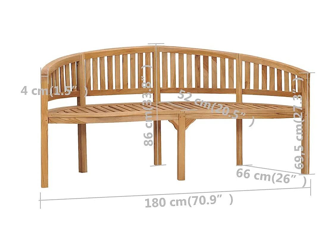 Banc de jardin en forme de banane 180 cm bois de teck solide