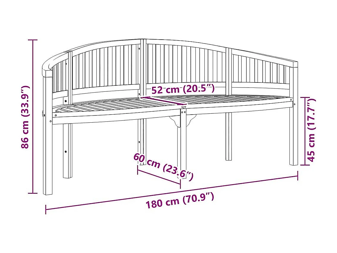Bananenbank 180 cm Massivholz Teak