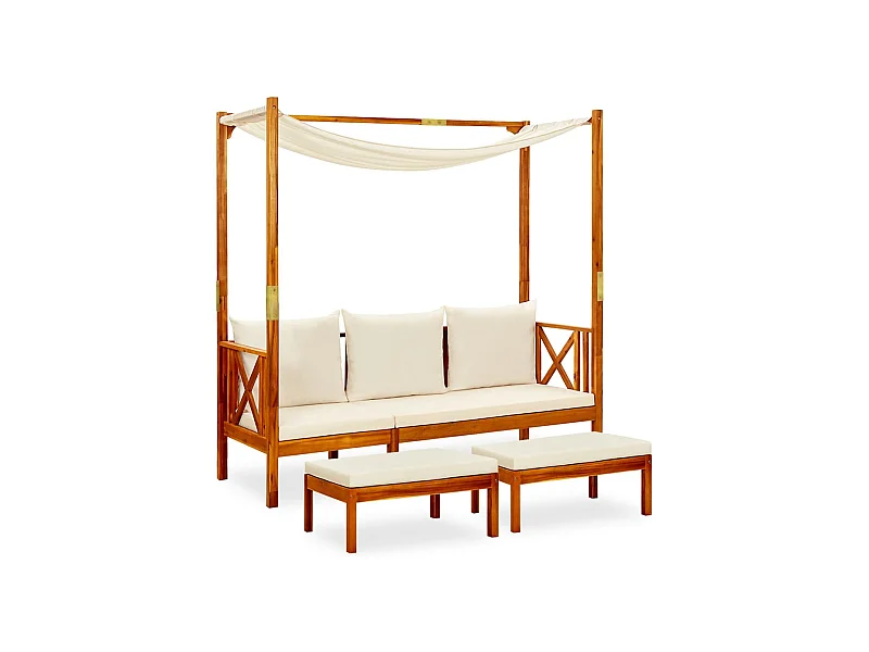 Banc de jardin avec auvent et repose-pieds Bois d'acacia solide