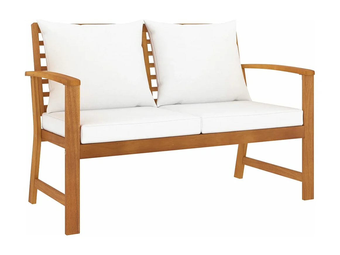 Gartenbank 120 cm mit Cremeweißen Kissen Massivholz Akazie