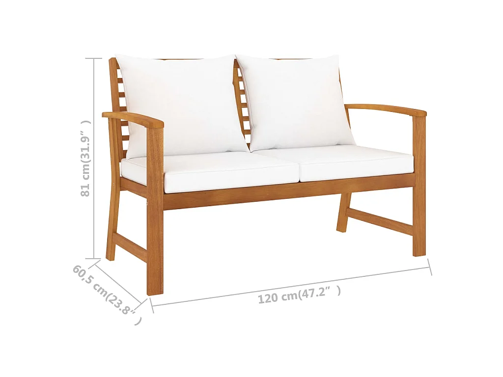 Banc de jardin avec coussin crème 120 cm Bois solide d'acacia