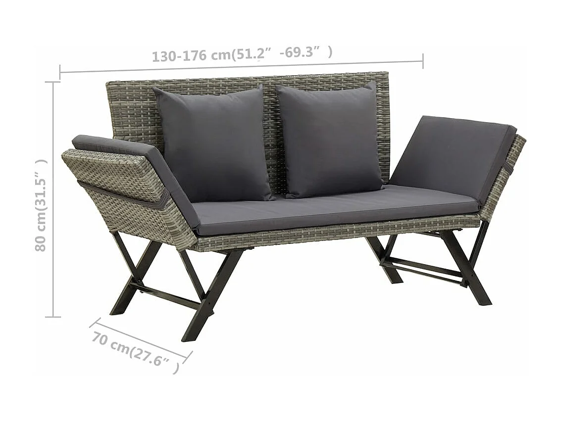 Panchina da Giardino con Cuscini 176 cm in Polyrattan Grigio