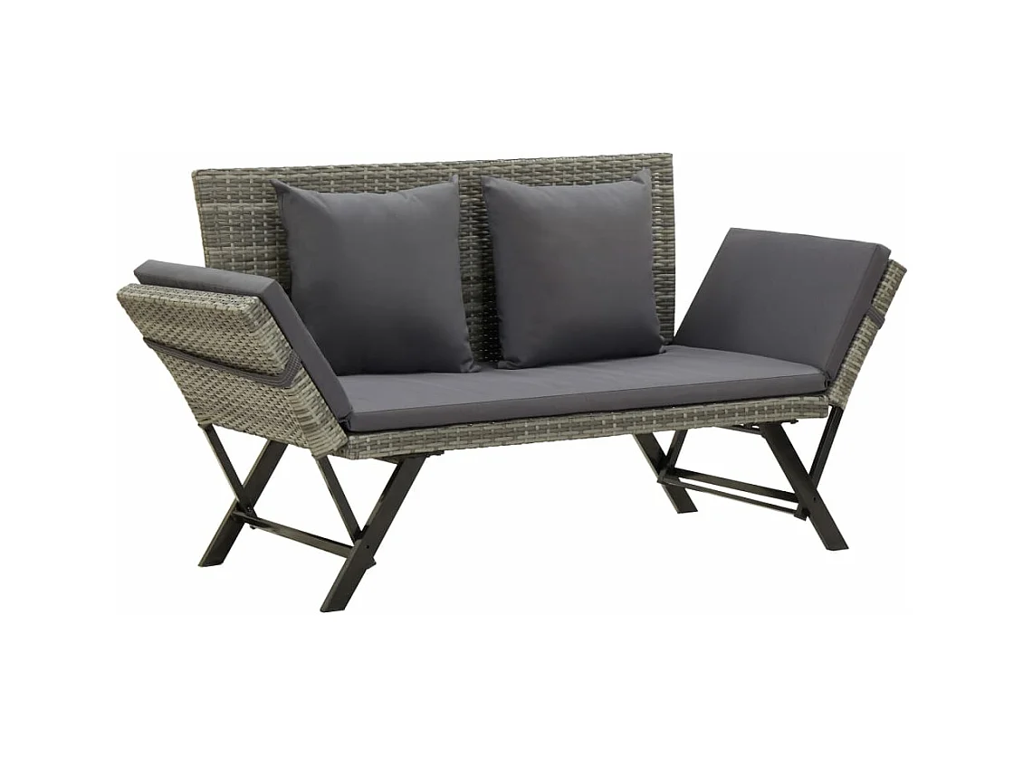 Tuinbank met kussens 176 cm poly rattan grijs
