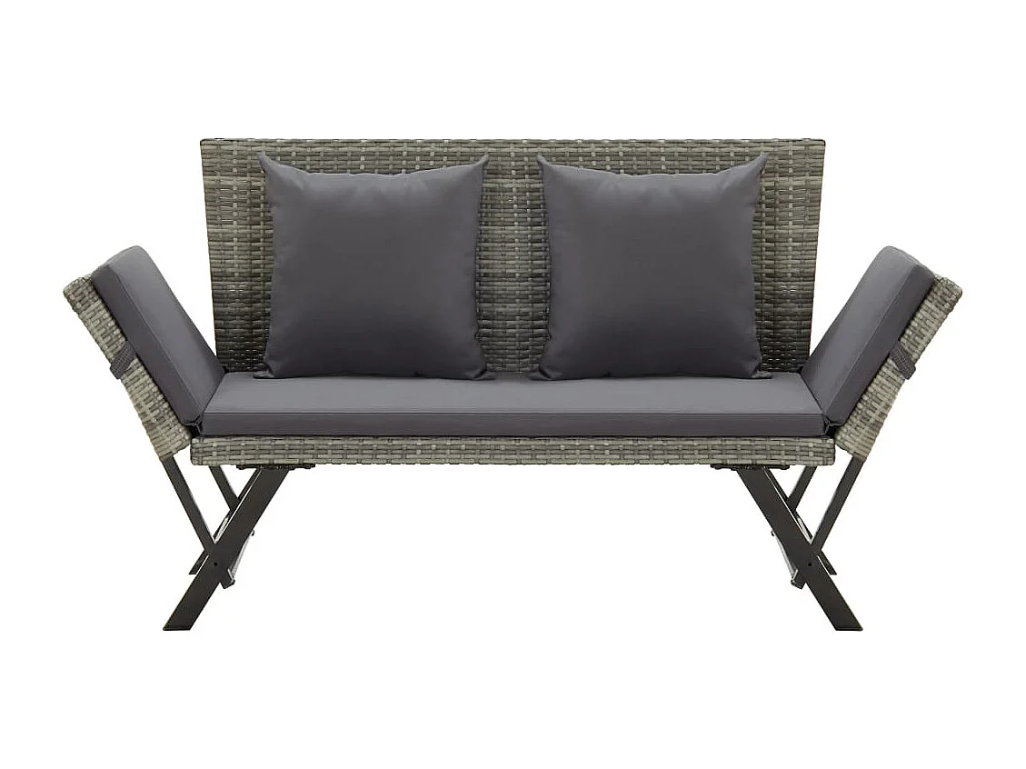 Banc de jardin avec coussins 176 cm Gris Résine tressée