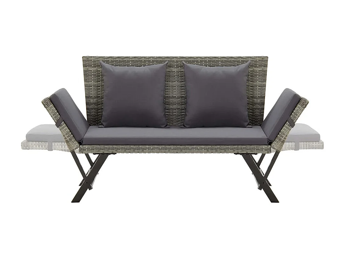 Banc de jardin avec coussins 176 cm Gris Résine tressée