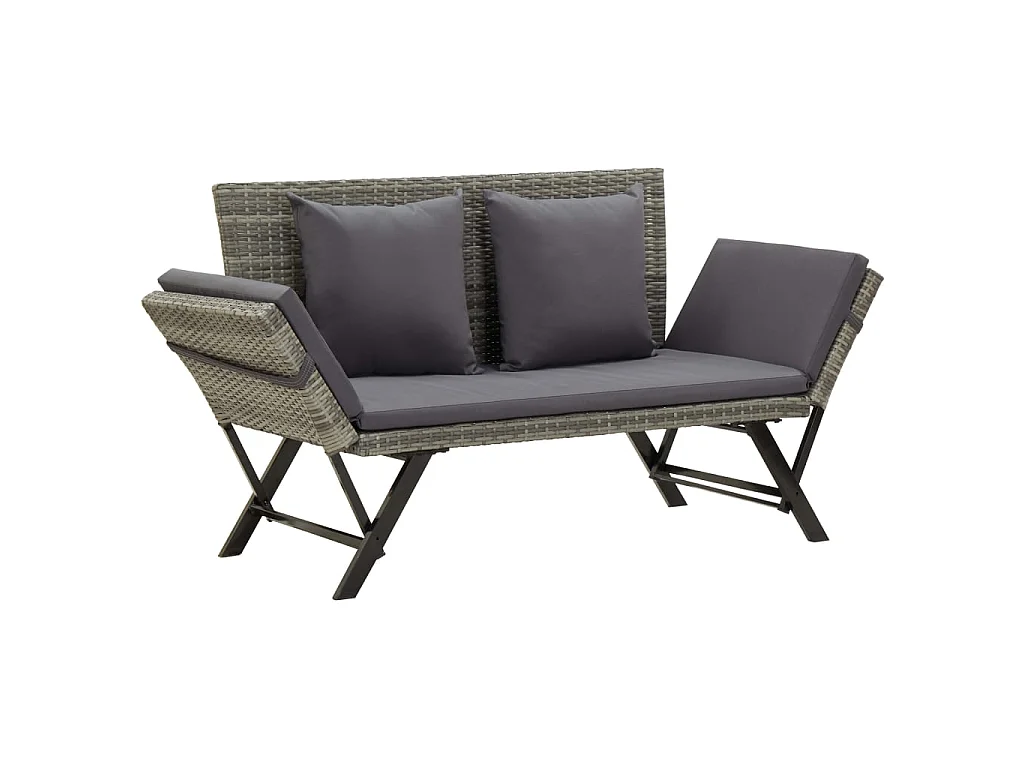 Banc de jardin avec coussins 176 cm Gris Résine tressée