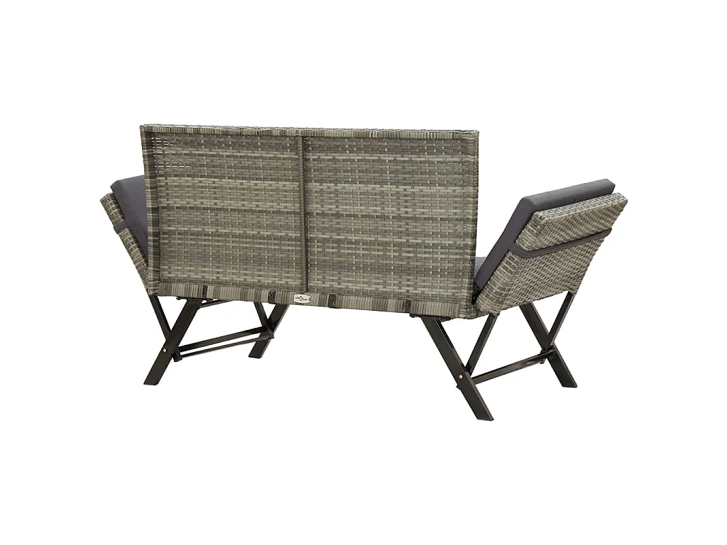 Banc de jardin avec coussins 176 cm Gris Résine tressée