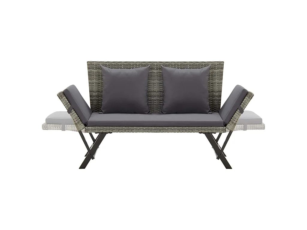 Banc de jardin avec coussins 176 cm Gris Résine tressée