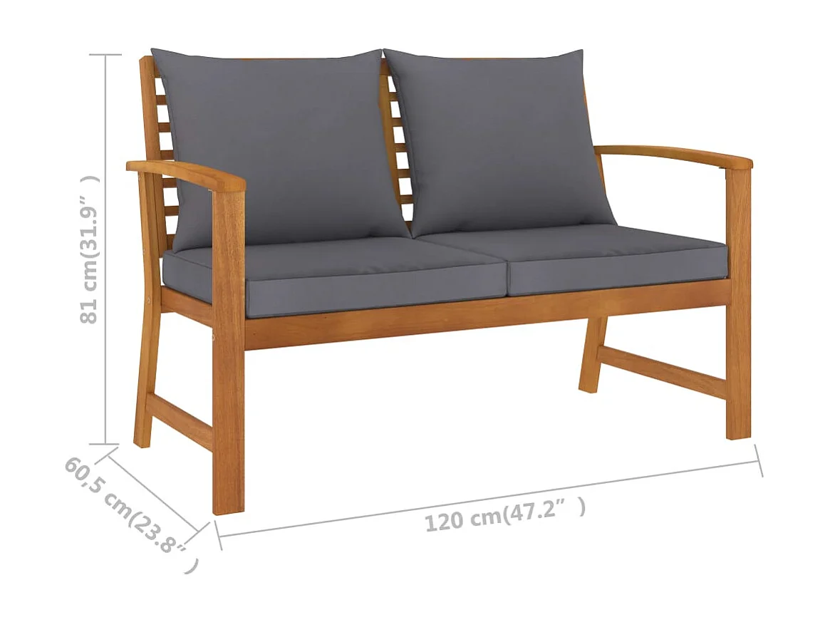 Banc de jardin 120cm et coussin gris foncé Bois solide d'acacia
