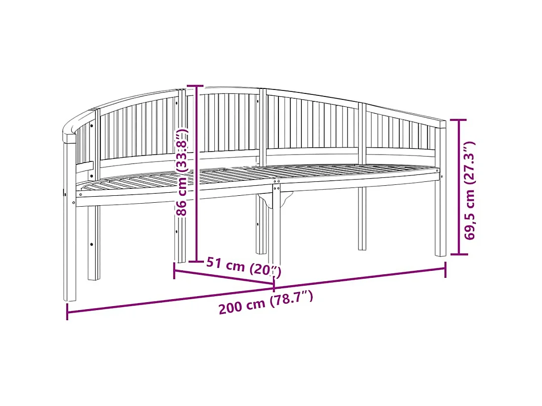 Banc de jardin en forme de banane 200 cm bois de teck solide