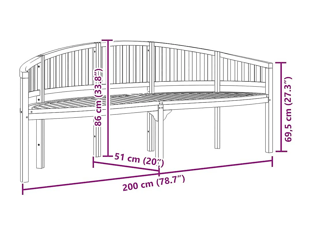 Banc de jardin en forme de banane 200 cm bois de teck solide