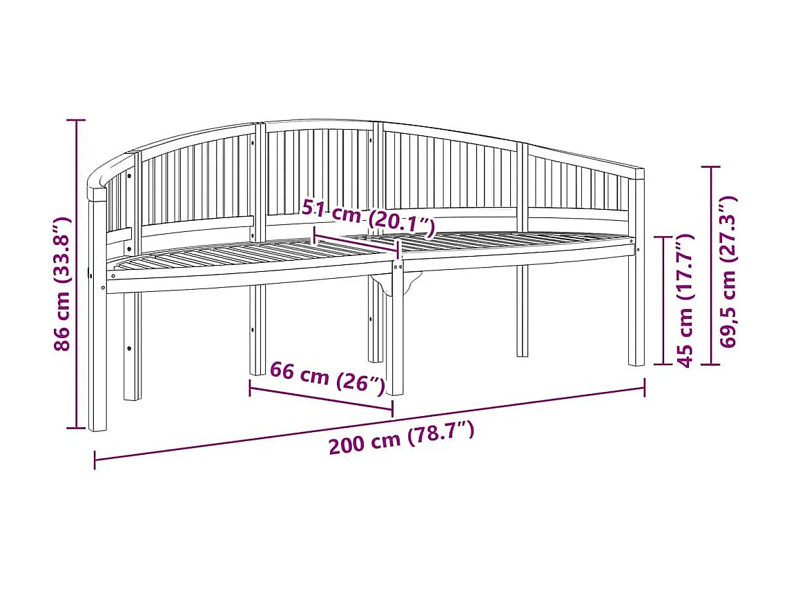 Bananenbank 200 cm Massivholz Teak