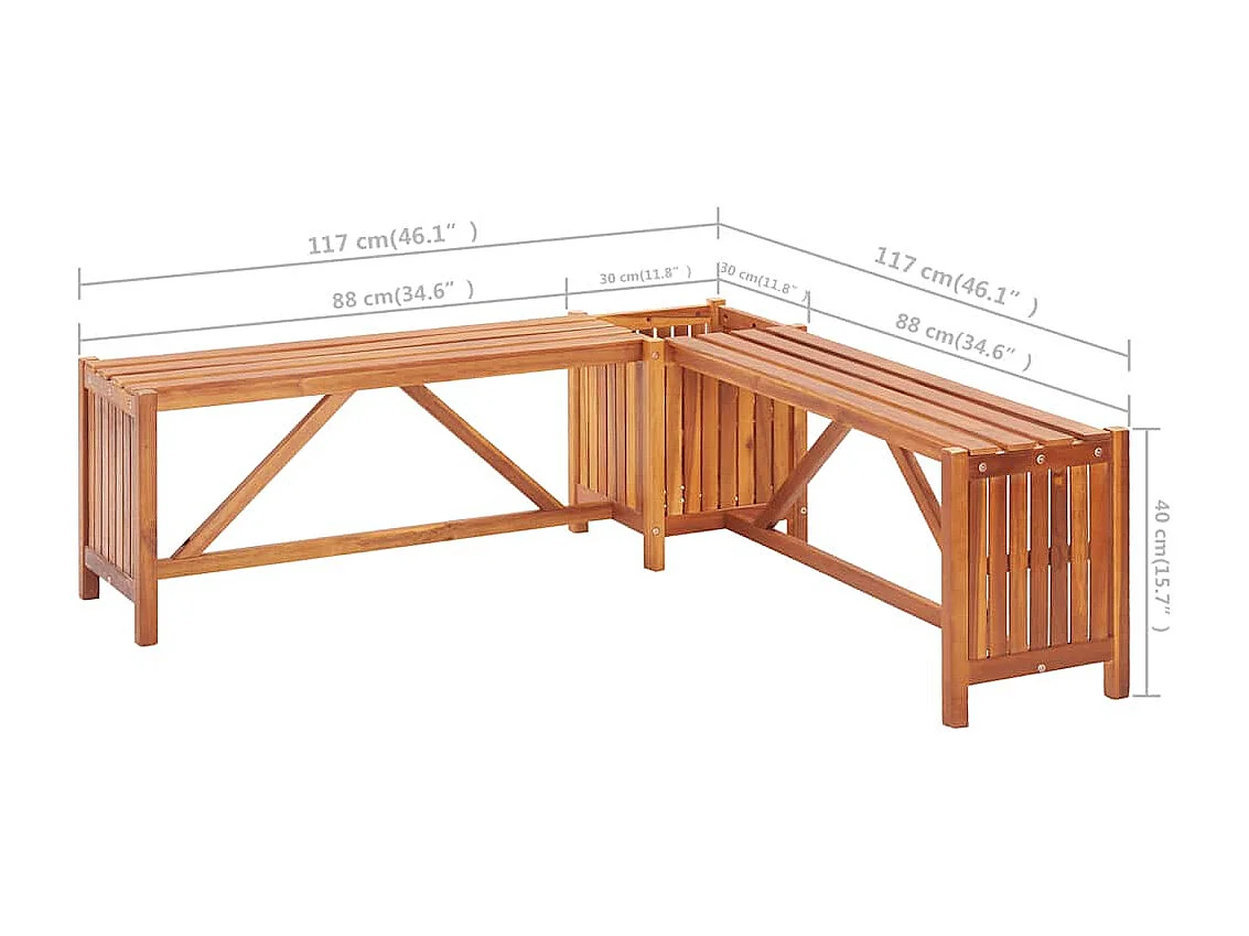 Garten-Eckbank mit Pflanzkübel 117×117×40 cm Massivholz Akazie