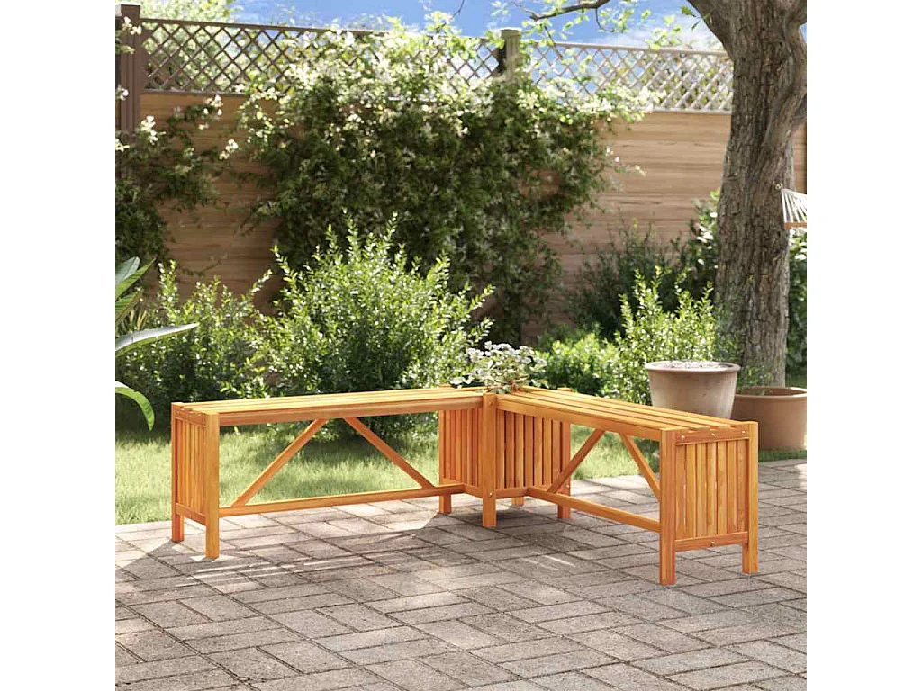 Banco canto c/ vaso jardim 117x117x40 cm madeira acácia maciça