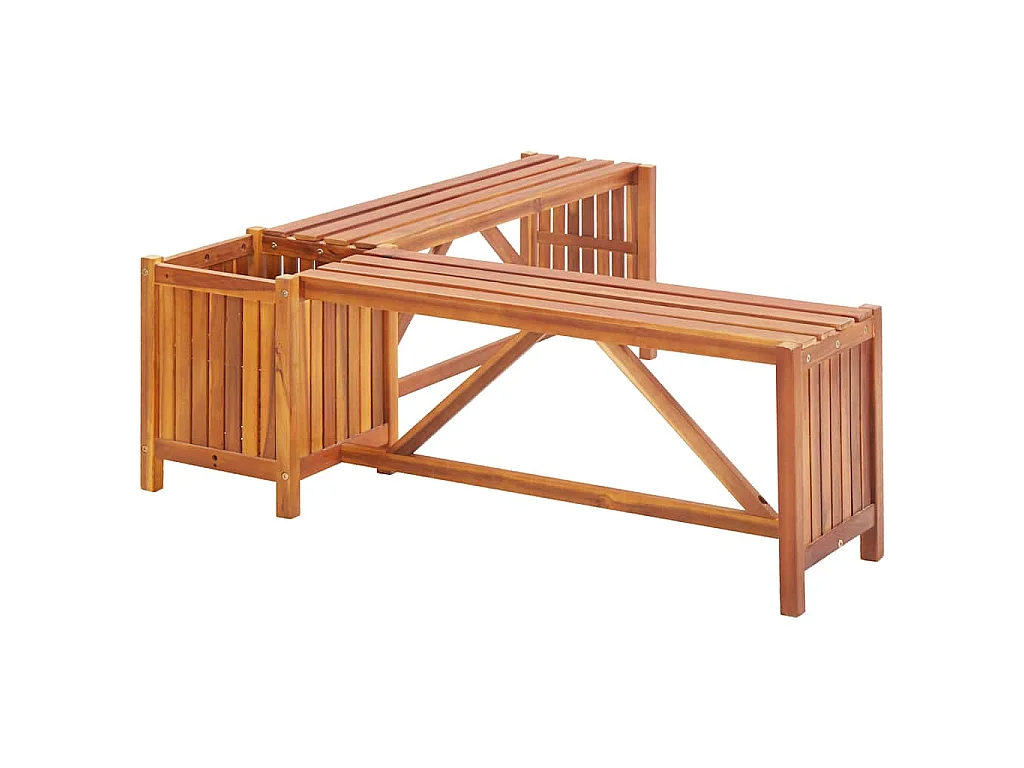 Banco canto c/ vaso jardim 117x117x40 cm madeira acácia maciça