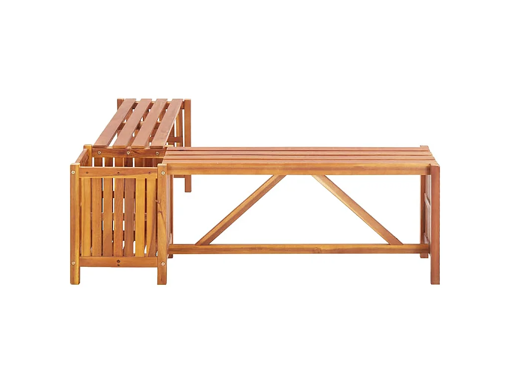 Banco canto c/ vaso jardim 117x117x40 cm madeira acácia maciça