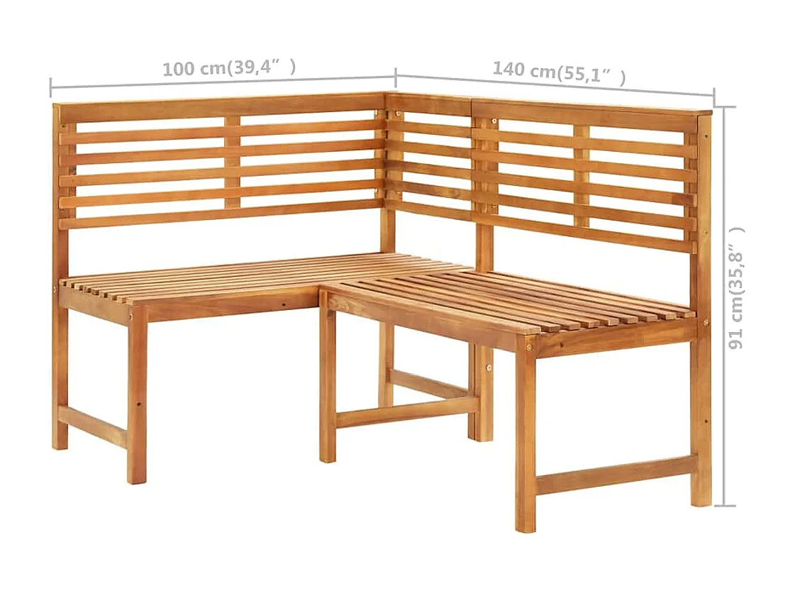 Garten-Eckbank 140 cm Massivholz Akazie