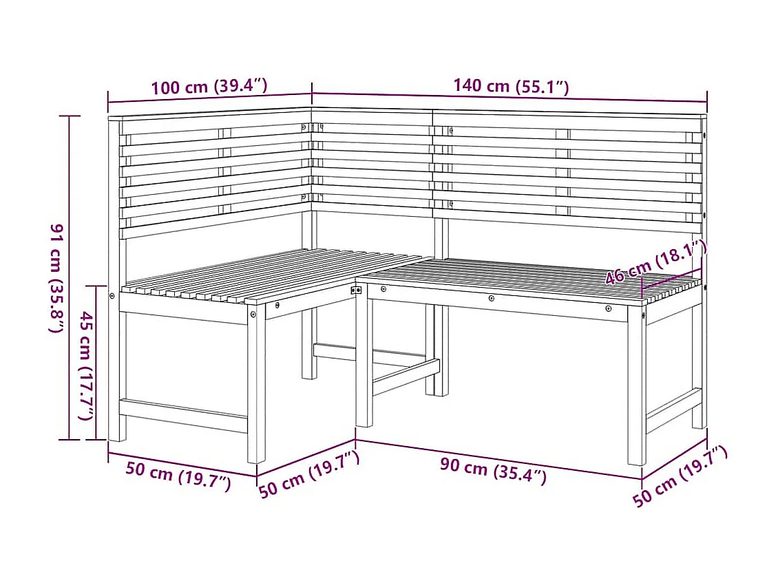 Garten-Eckbank 140 cm Massivholz Akazie