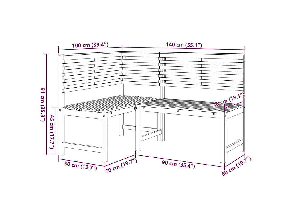 Garten-Eckbank 140 cm Massivholz Akazie