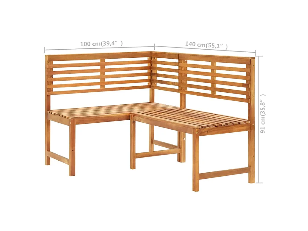 Garten-Eckbank 140 cm Massivholz Akazie