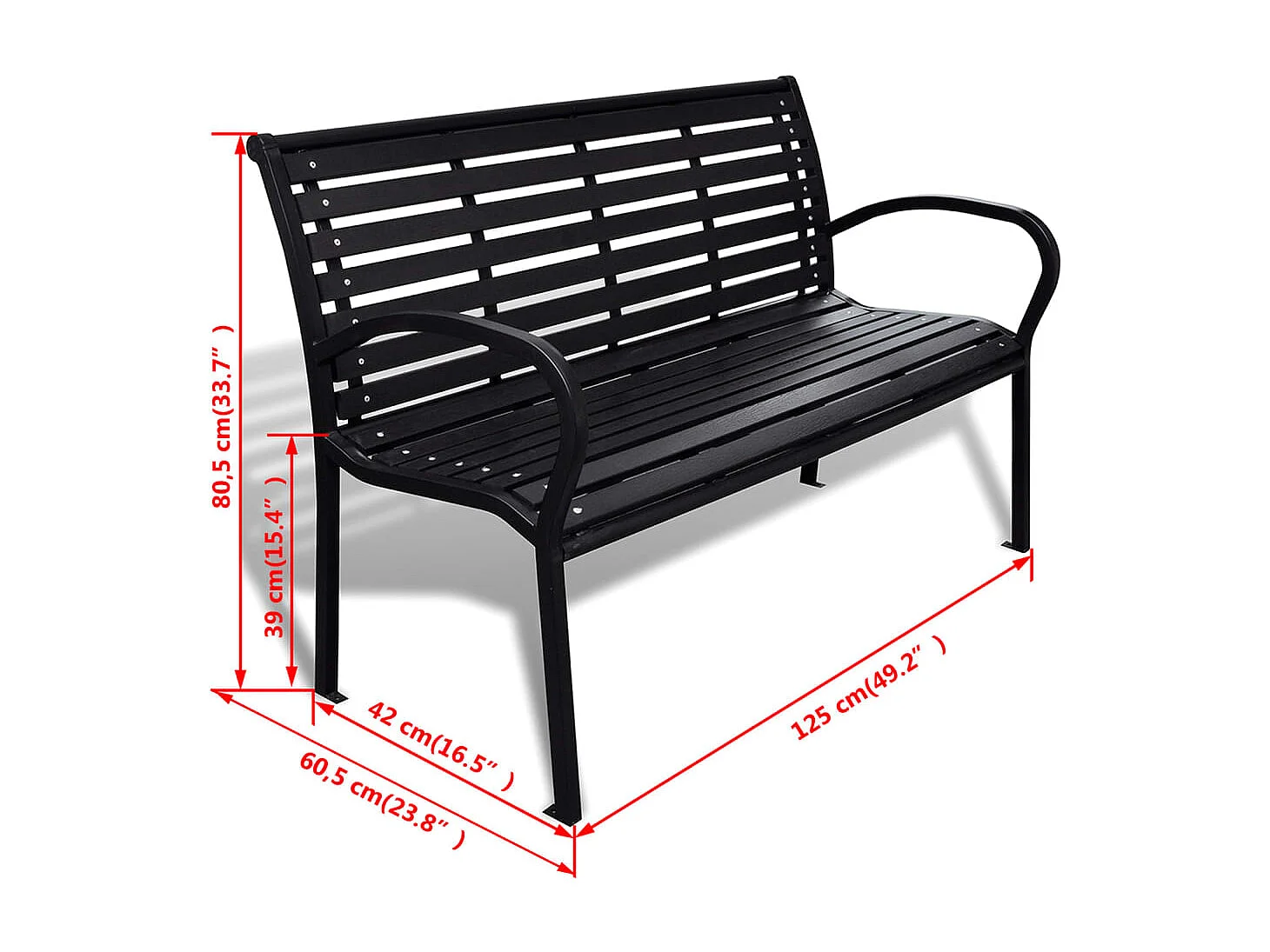 Tuinbank 125 cm staal en HKC zwart